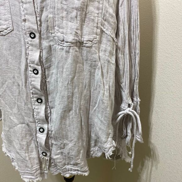 Free People We The Free Venice Linen Blend Button Down Shirt in Sand Size Small - Picture 4 of 10